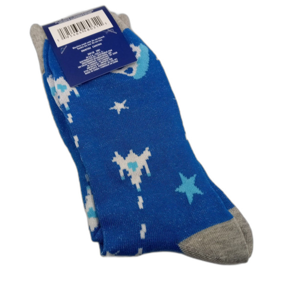 Retro Video Game Socks Controller Pizza Asteroids Space Ships Blue Men Shoe 6-12 - Picture 2 of 3